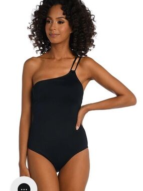 La Blanca Black One-Shoulder Double-Strap One-Piece Swimsuit